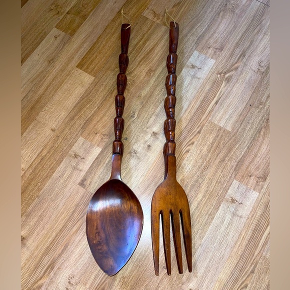 Other - Vintage MCM Wooden Tiki Totem Spoon & Fork Wall Decor